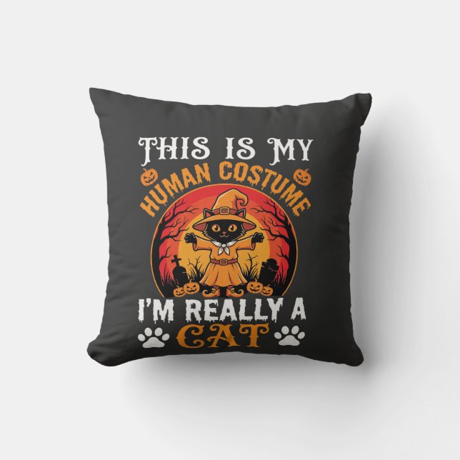 Coussin Costume Humain Chat Halloween Graphique Vintage (Recto)