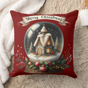 Coussin Cosy Christmas Snow Globe Cottage Scène
