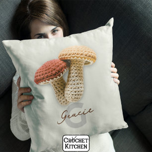 Coussin Cosy Cottagecore Crochet Champignons Monogramme No
