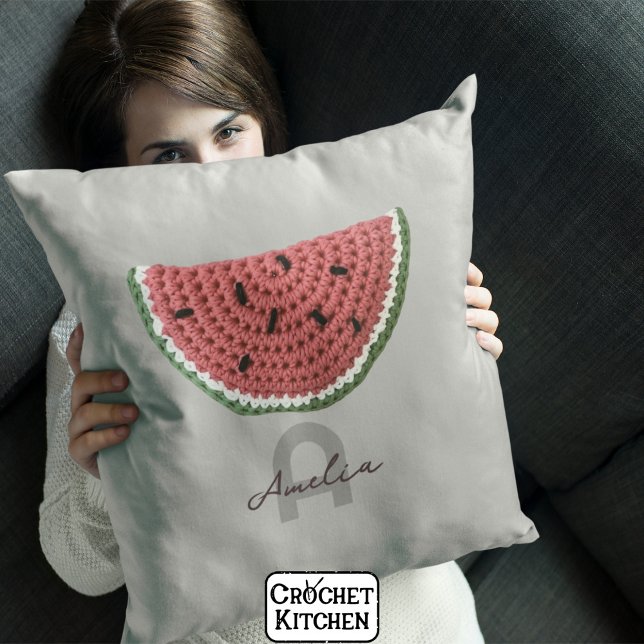Coussin Cosy Crochet Watermelon Fruit Monogramme esthétiqu (Créateur téléchargé)