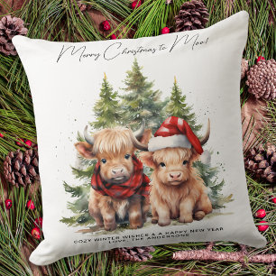 Coussin Cosy Highland Cow Farm Animaux Joyeux Noël