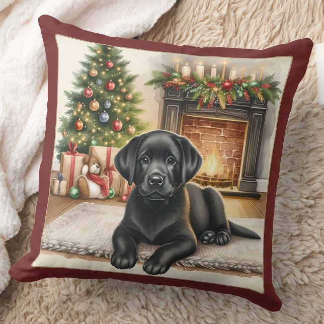 Coussin Cosy Labrador Puppy Black Lab Chien Noël (Créateur téléchargé)