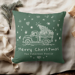 Coussin Cosy Whimsical Retro Noël Camion famille photo