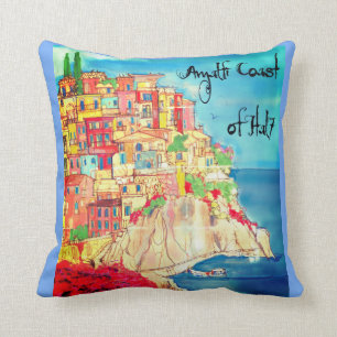 Coussin Côte d'Amalfi d'Italie Aquarelle Méditerranée
