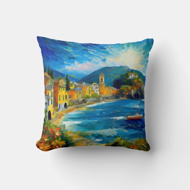 Coussin Côte italienne européenne Méditerranée Art (Recto)