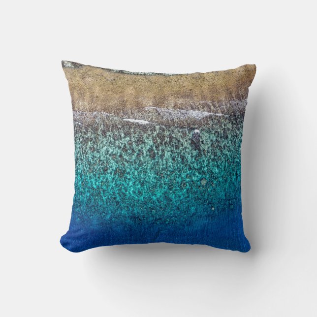Coussin côte plage nautique vagues aquarelle bleu tourbill (Recto)