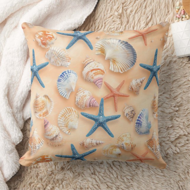 Coussin Côtière rustique - Coquillages, Poissons étoilés,  (Couverture)