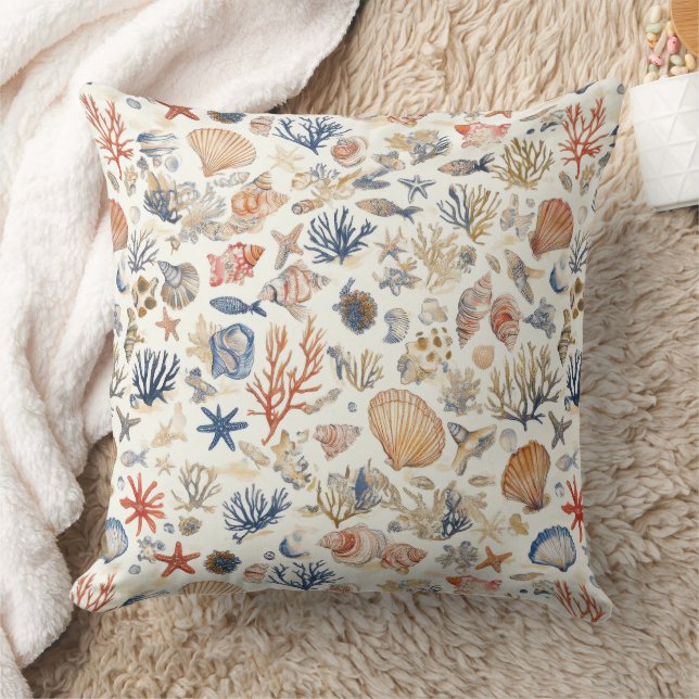 Coussin Côtière rustique - Coquillages, Starfish, Reef (12 (Couverture)