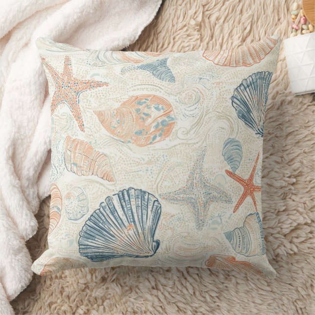 Coussin Côtière rustique - Coquillages, Starfish, Reef (25 (Couverture)