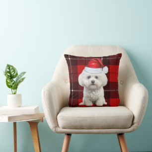 Coussin Coton de Tulear Chien Rouge Plaid Noël