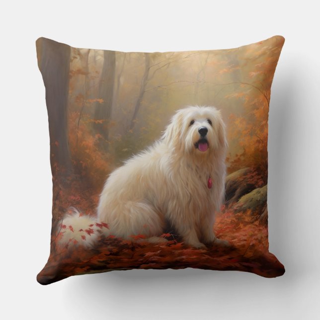 Coussin Coton De Tulear dans les feuilles d'automne qui to (Verso)