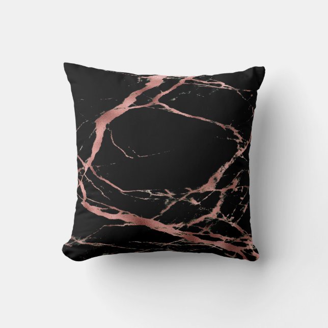 Coussin Coton en marbre rose noir tendance (Recto)