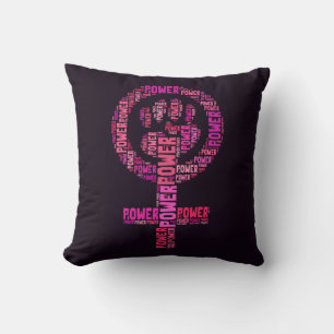 Coussin Coton pourpre 16" de poing féministe de puissance