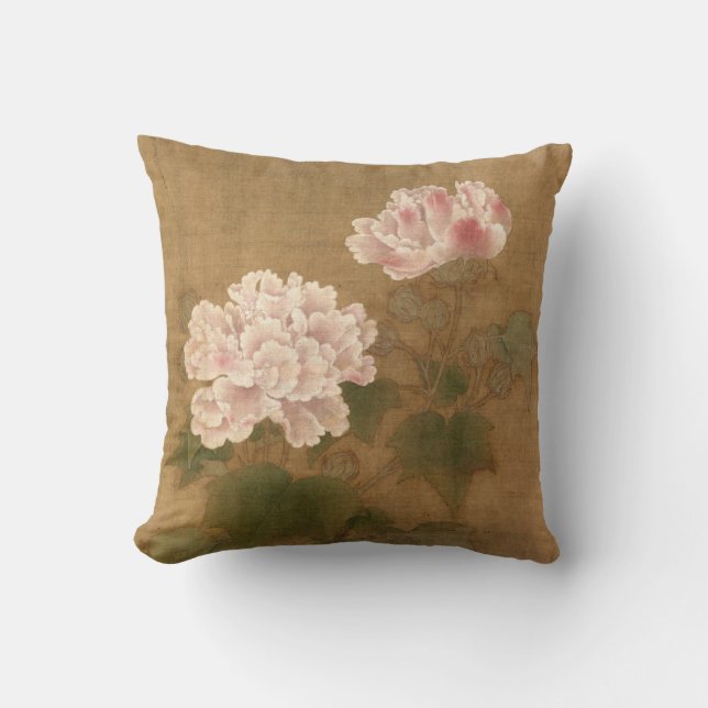 Coussin Coton Rose Blossoms Antique Oriental Art Chinois (Recto)