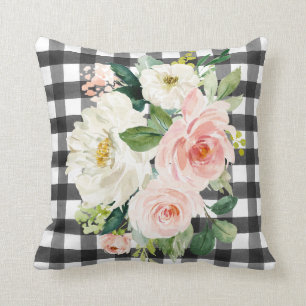 Coussin Cottage agricole Buffalo noir Vérifier la floraiso