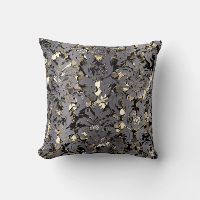Coussin Cottage Damask Royal Sepia Gold Black Graphite (Recto)