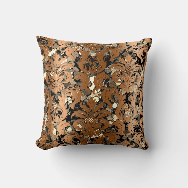 Coussin Cottage Damask Royal Sepia Gold Black Honey (Recto)