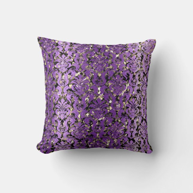 Coussin Cottage Damask Royal Sepia Gold Black Purple (Recto)