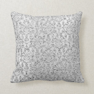 Coussin Cottage Damask Silver Grey Parties scintillant mét