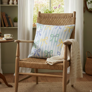 Coussin Cottage des Rubans et Nœuds Bleu Pastel