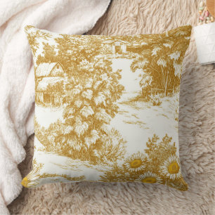 Coussin Cottage Fleur de Soleil Dorée Motif Campagne Toile