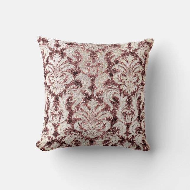 Coussin Cottage Rose Maroon Damask Grey Pearl Parties scin (Recto)