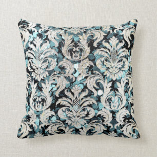 Coussin Cottage Turquoise Aquatic Blu Damask Grey Pearl Pa