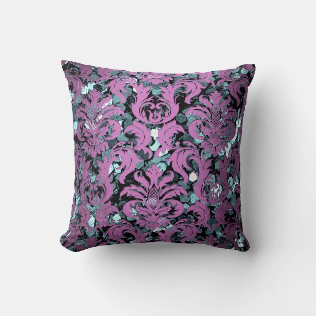 Coussin Cottage Turquoise Aquatique Damas Violet Violet Sé (Recto)