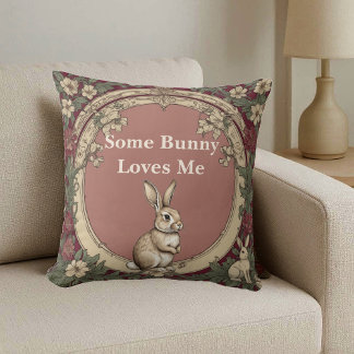 Coussin Cottagecore Bourgogne Certains Lapin M'aime Vintag