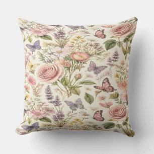 Coussin Cottagecore Butterflies Flowers Pillow