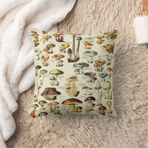 Coussin Cottagecore Champignons Naturaliste Vintage