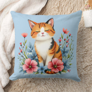 Coussin Cottagecore Chat Floral Serene Feline Art Botaniqu