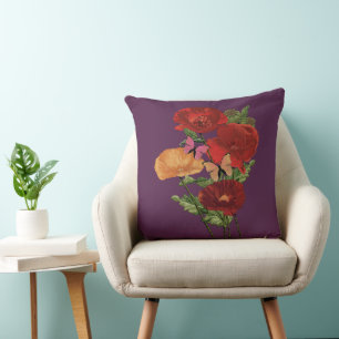 Coussin Cottagecore Coquelicots Et Papillons