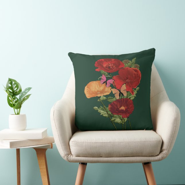 Coussin Cottagecore Coquelicots Et Papillons  (Chaise)