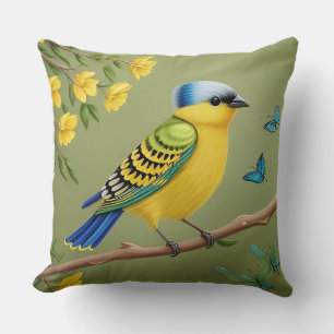 Coussin 🕊️ Cottagecore Déco Oiseau Jaune Clair 🌸