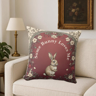 Coussin Cottagecore Greenery Burgundy Some Bunny Loves Me 