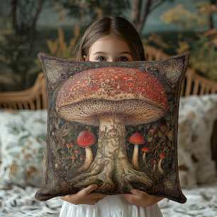 Coussin Cottagecore Mushroom Mystical Rustic Festival