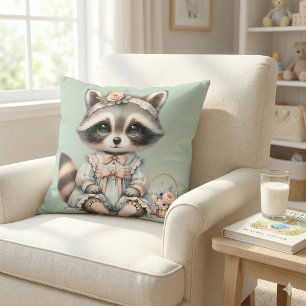 Coussin Cottagecore Raton laveur pastel habillé vintage