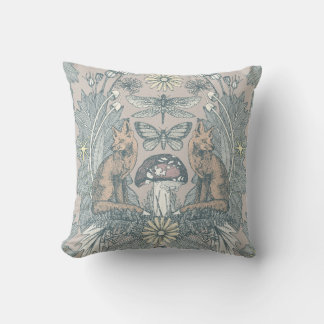Coussin cottagecore renard damas huître poussière