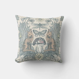 Coussin cottagecore renard damassé blanc cassé