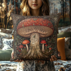 Coussin Cottagecore Rouge Champignons tachetés Rustic Fest