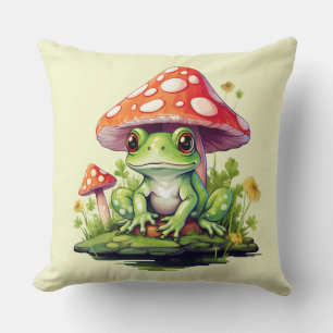 Coussin Cottagecore Toadstool Champignons et grenouille