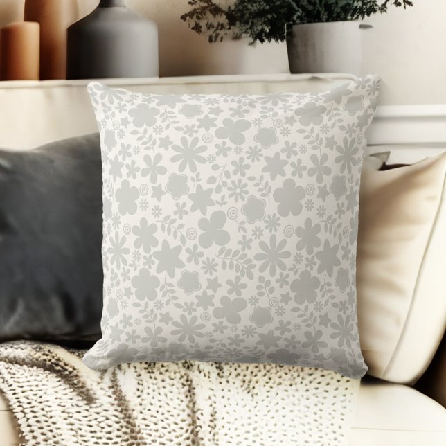 Coussin Couche Florale Gris Et Beige Crème (throw pillow for living room floral couch throw pillow grey and beige)
