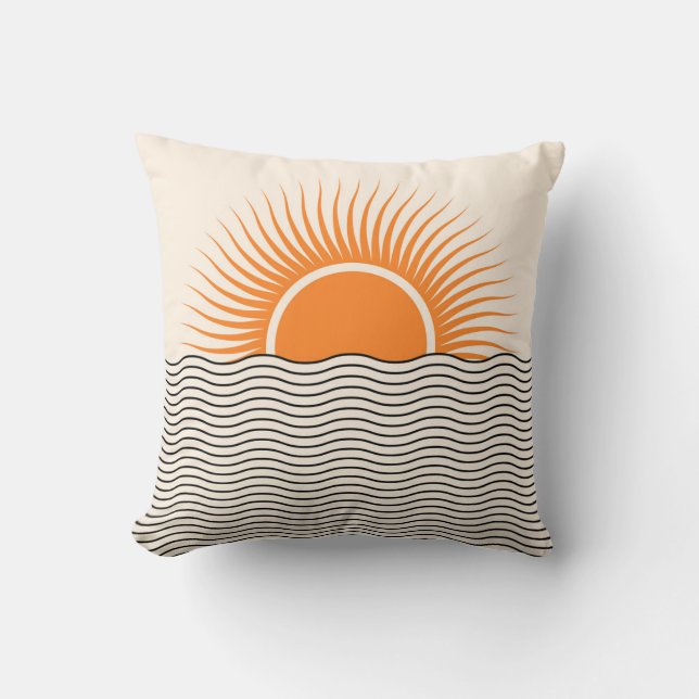 Coussin Coucher de soleil Abstrait : décoration boho géomé (Recto)