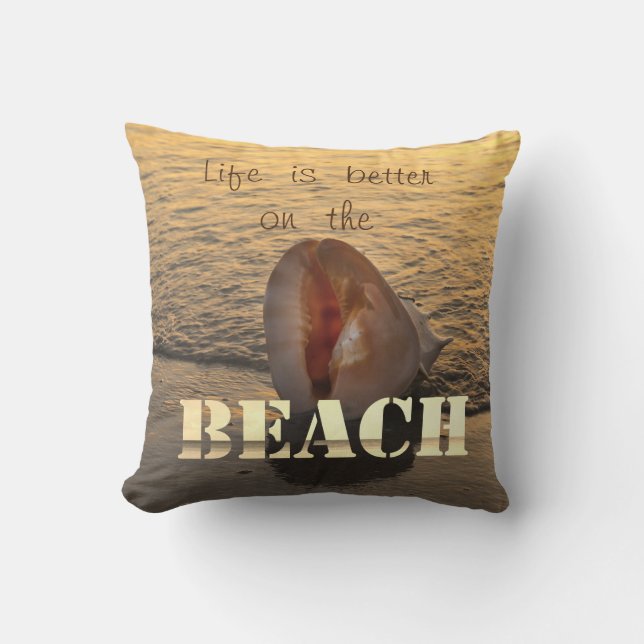 Coussin Coucher de soleil adorable sur la plage coquillage (Recto)