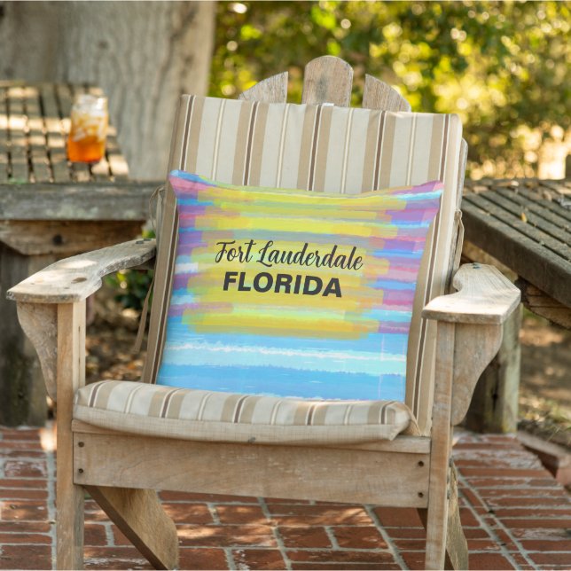 Coussin Coucher de soleil aquarelle rose bleu Floride Nom  (Chaise)