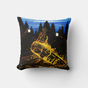 Coussin Coucher de soleil au feu de camp cosy en forêt, av