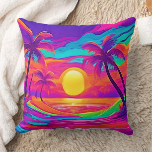 Coussin Coucher de soleil bleu et orange