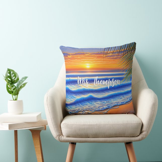 Coussin Coucher de soleil caribéen avec nom personnalisé (Chaise)