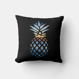 Coussin Coucher de soleil d'ananas et vagues de l'océan bl
